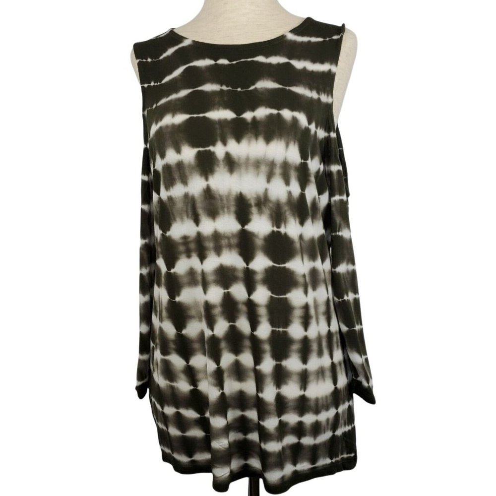 Sweet Romeo Women tops sz M Cold shoulder Green white tie dye summer cool